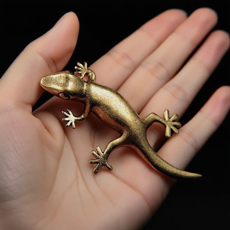 Home Office Tech Gadgets - Handmade Bronze Retro Gecko Lizard Chameleon